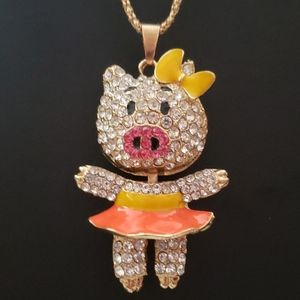 NWT CRYSTAL LIL' PIGGY NECKLACE BY BETSEY JOHNSON